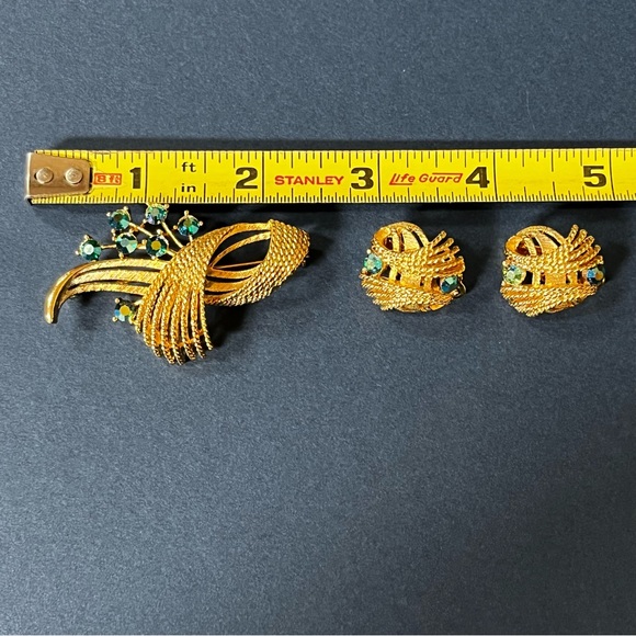 Vintage Lisner Brooch & Earring Set Blue Green AB Iridescent Rhinestones - Picture 6 of 7